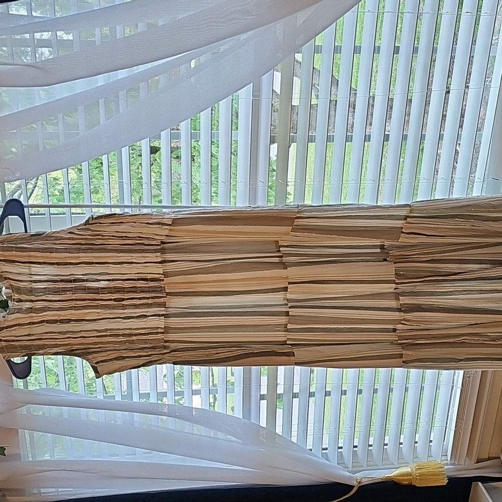 Green, Silver, White, and Peach Striped Button Down Rufflr Sleeveless Maxi Dress - Picture 6 of 8